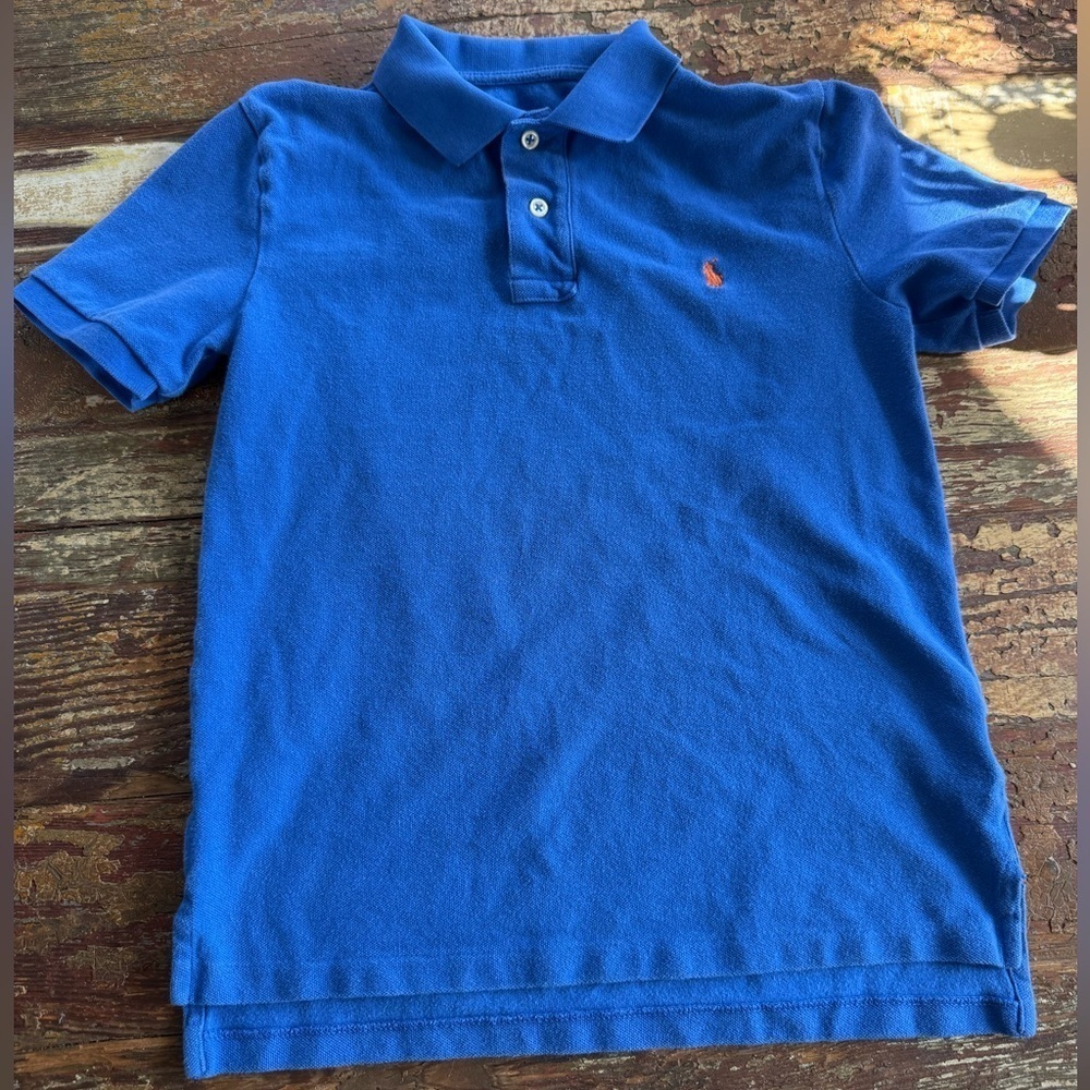Ralph Lauren Kids Blue Polo Shirt Orange Embroidered Logo | Size 8-10